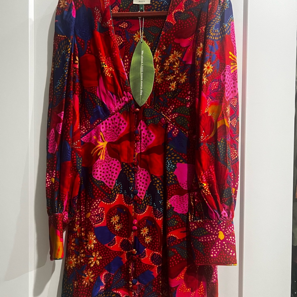 FARM Rio Red and Pink Long Sleeve Dress